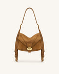 Avery Fringe Faux Suede Shoulder Bag - Brown