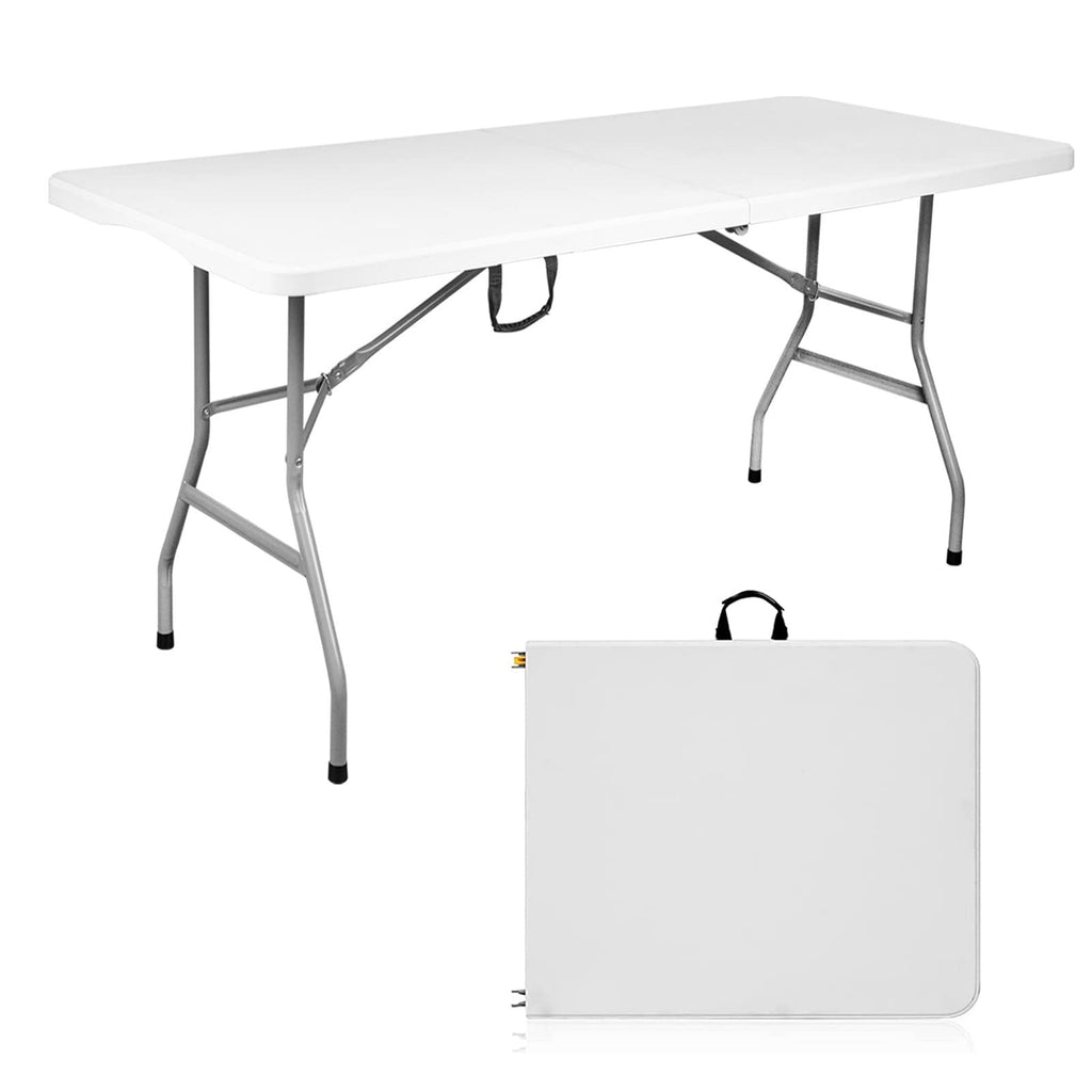 Folding Table 6ft Portable Heavy Duty Plastic White Q32759