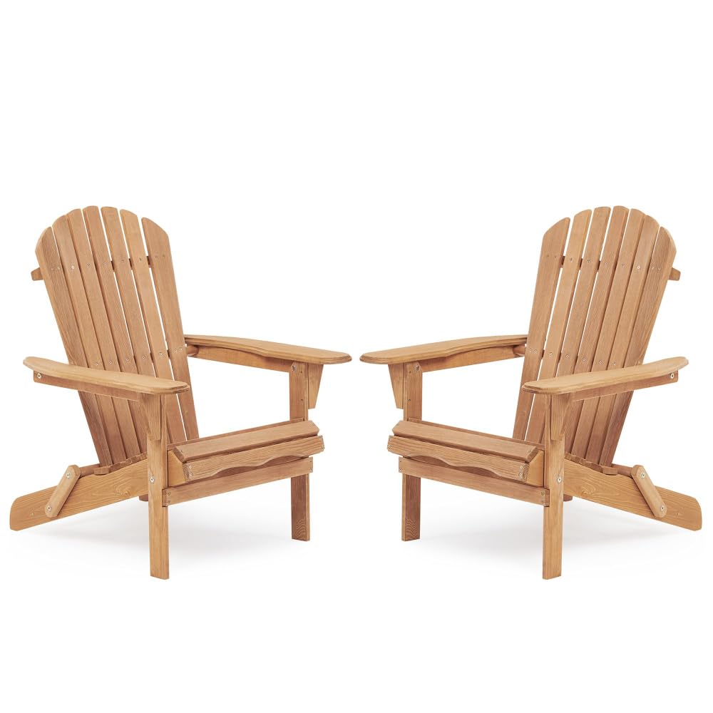 Solid Cedar Wood Folding Adirondack Chair Set of 2 B593545