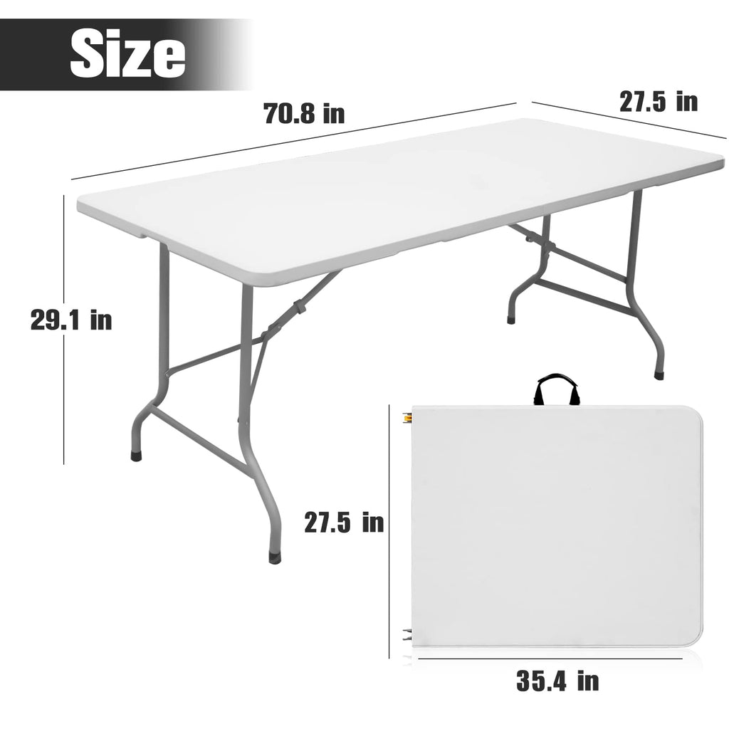 Folding Table 6ft Portable Heavy Duty Plastic White Q32759