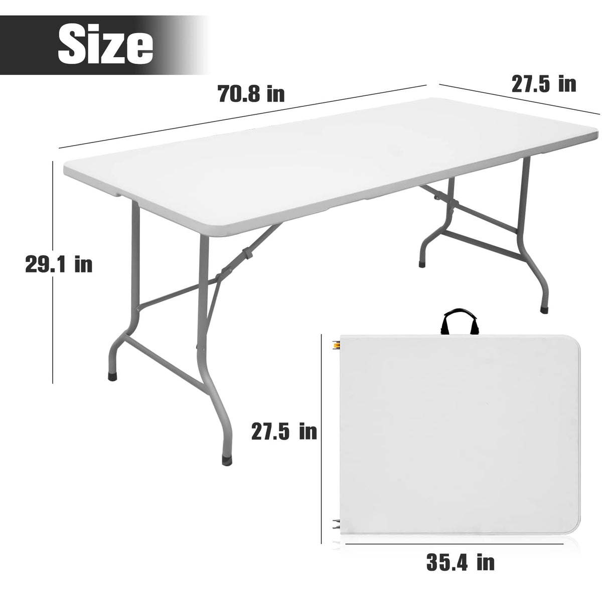 Folding Table 6ft Portable Heavy Duty Plastic White Q32759