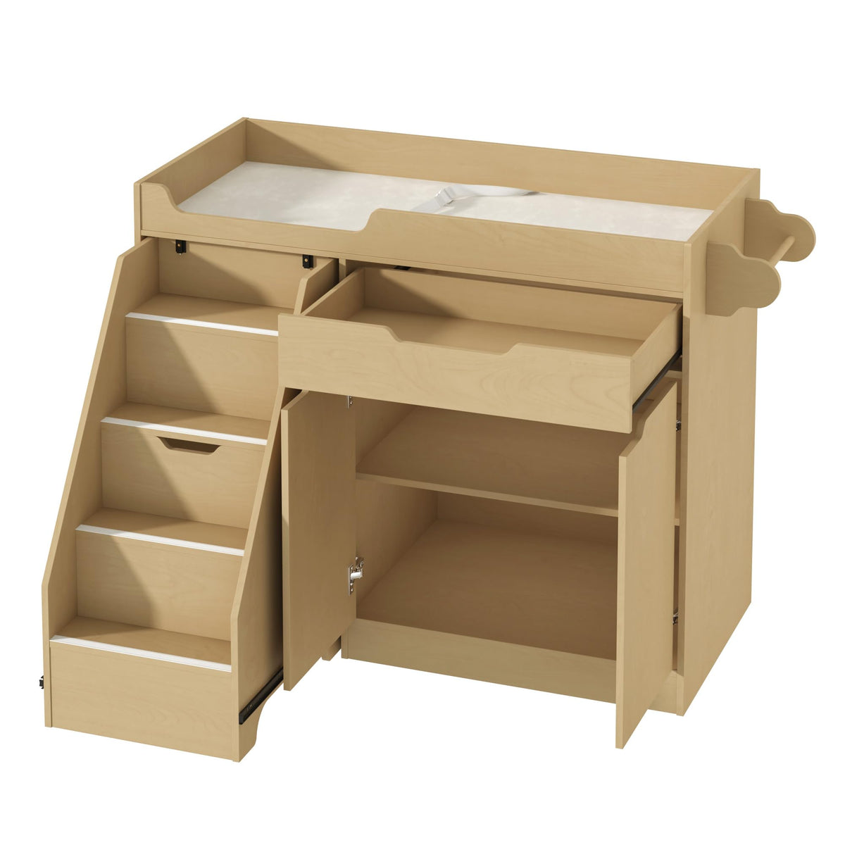 Oak Baby Changing Table with Drawers and Stairs E2164