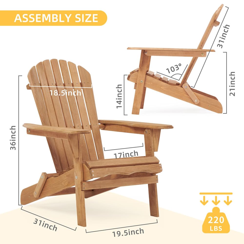 Solid Cedar Wood Folding Adirondack Chair Set of 2 B593545