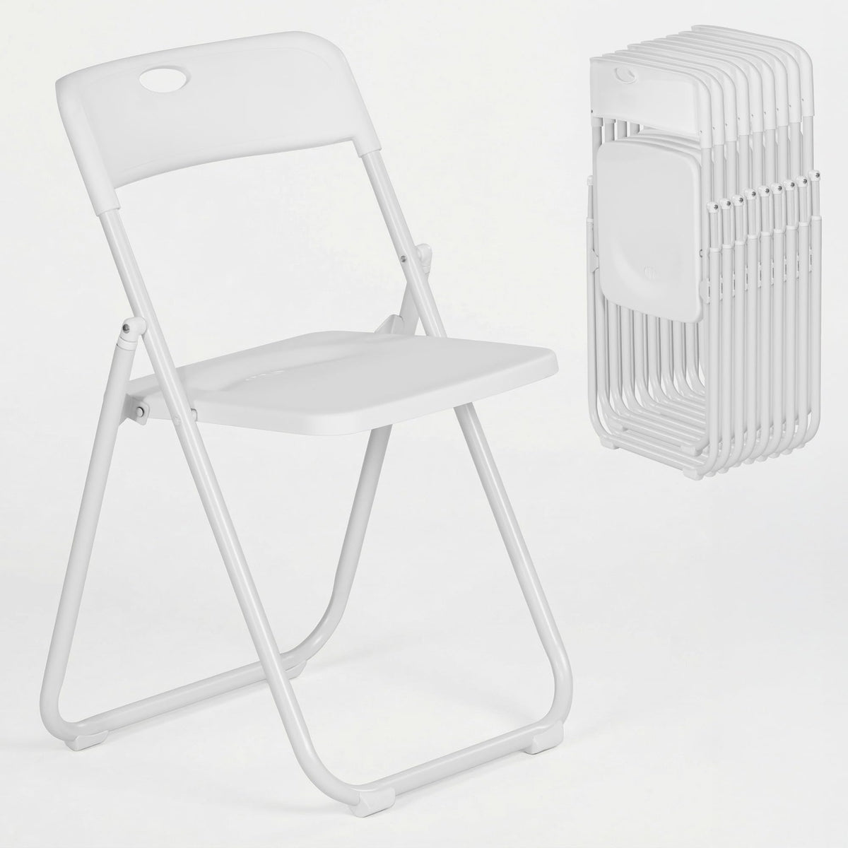 White Plastic Folding Chairs 10 Pack with Steel Frame A7416