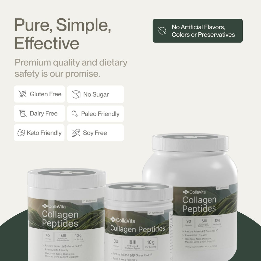 Collagen Peptides Powder Grass-Fed Pasture-Raised Hydrolyzed Type I & III Unflavored 32 oz A6345