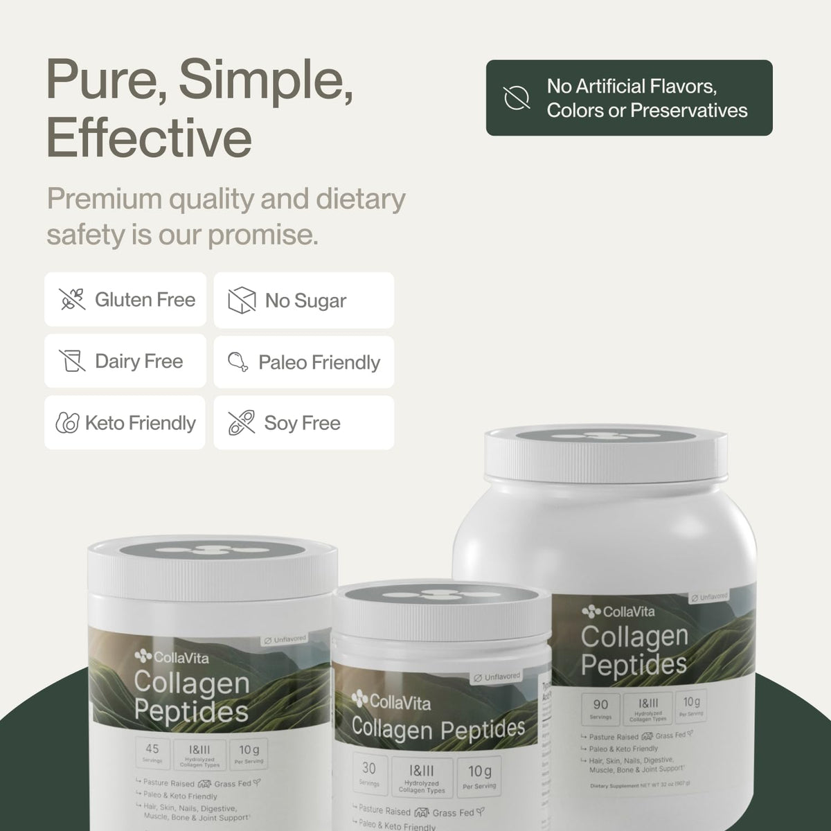 Collagen Peptides Powder Grass-Fed Pasture-Raised Hydrolyzed Type I & III Unflavored 32 oz A6345