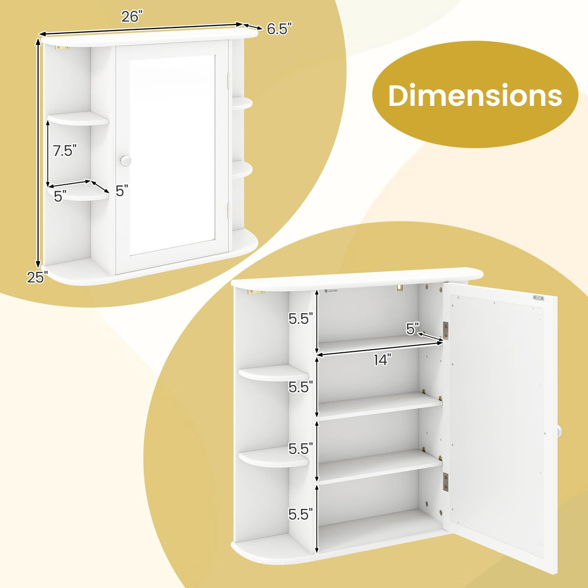 White Wall Mounted Medicine Cabinet with Mirror N3693