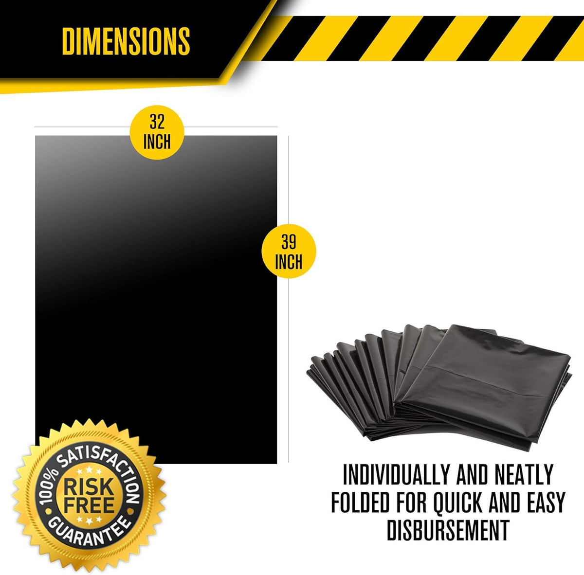 Black 33 Gallon Heavy Duty 3 MIL Contractor Trash Bags 50 Pack S16247
