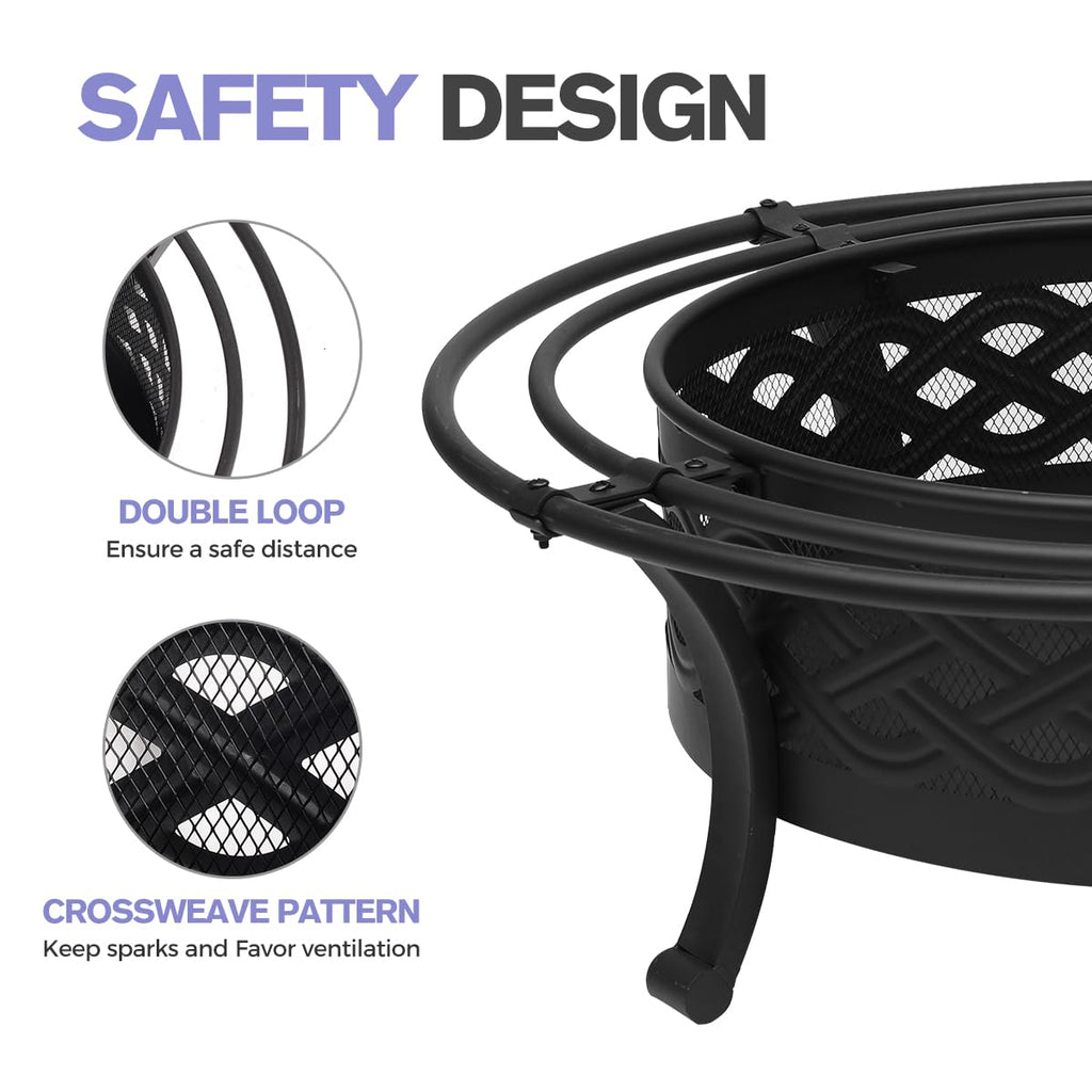36 Inch Outdoor Fire Pit with Spark Screen Black X980072