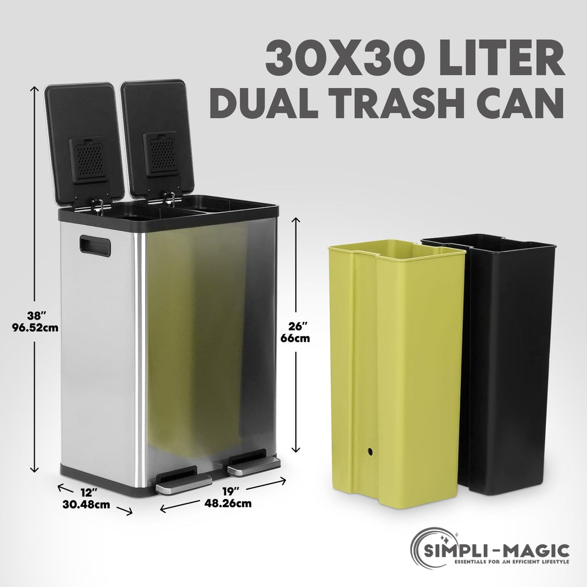 16 Gallon Dual Compartment Stainless Steel Step Trash Can A61391