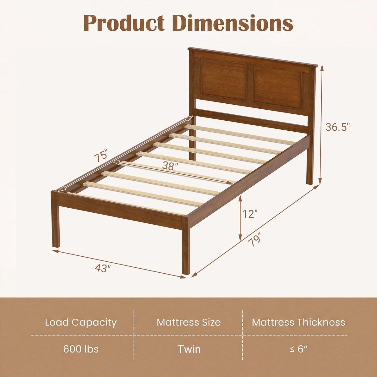 Twin Size Wooden Platform Bed with Headboard L3003
