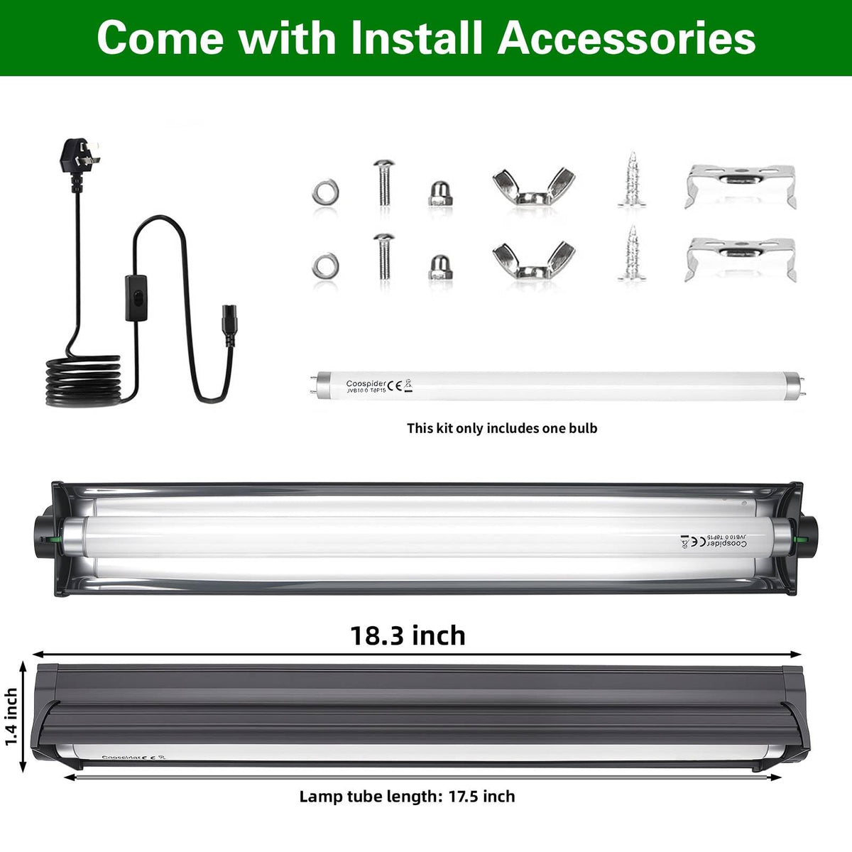 18 Inch 15 Watt UVB 10.0 Fluorescent Reptile Light Fixture Kit E1039