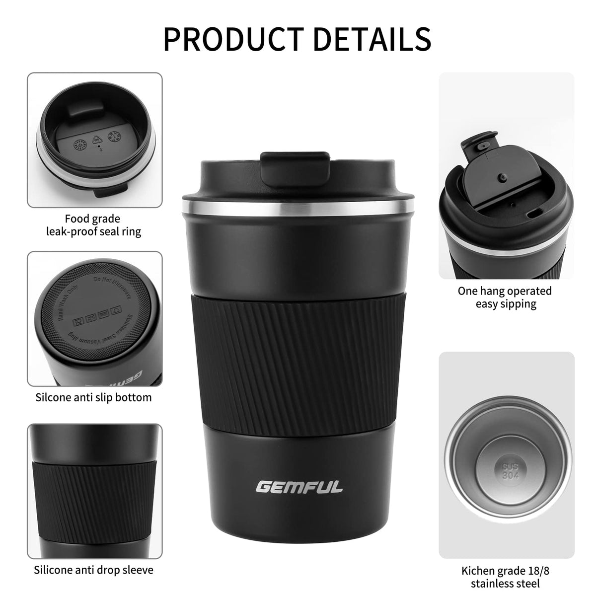 13oz Insulated Stainless Steel Travel Coffee Mugs Set (2 Pack) D5584