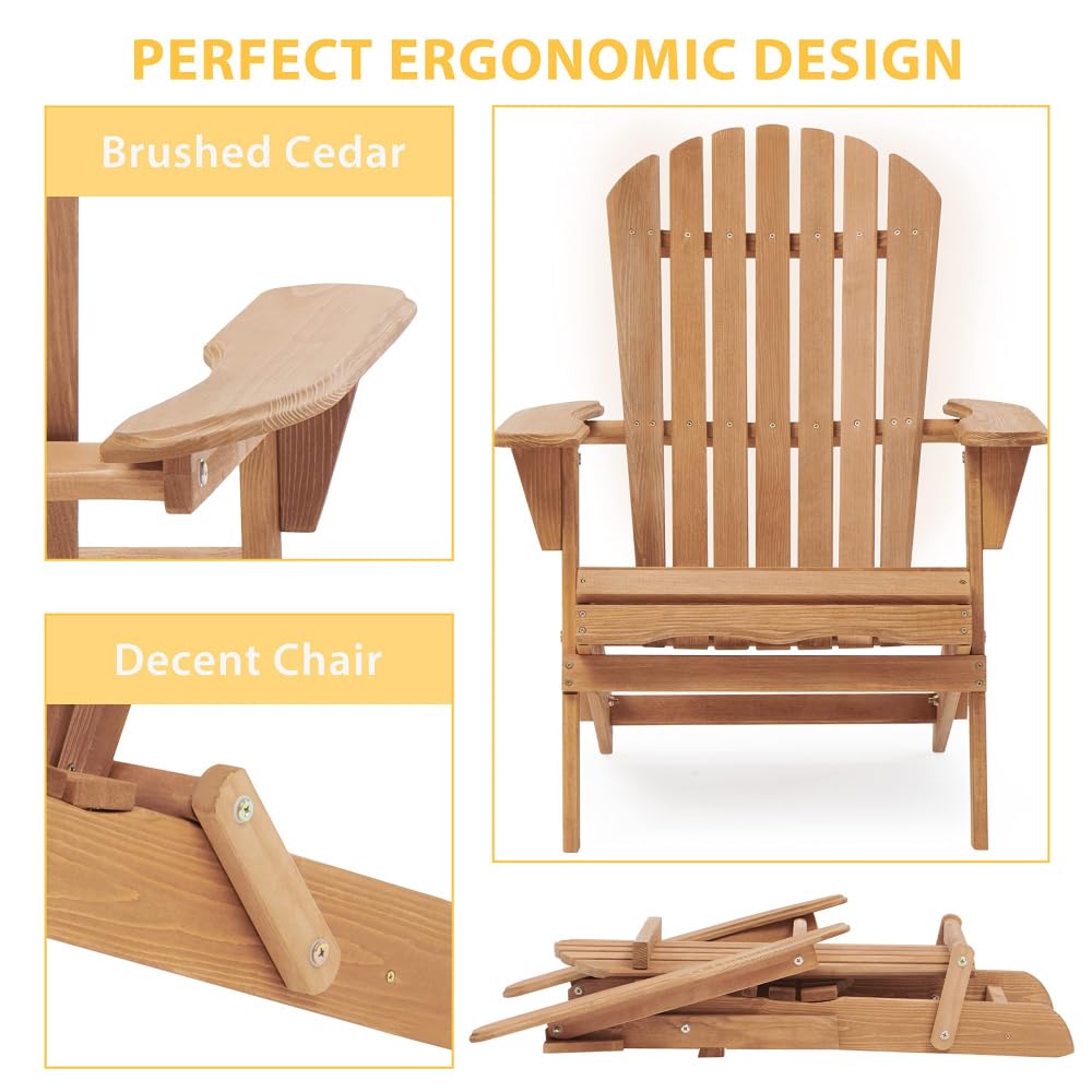 Solid Cedar Wood Folding Adirondack Chair Set of 2 B593545
