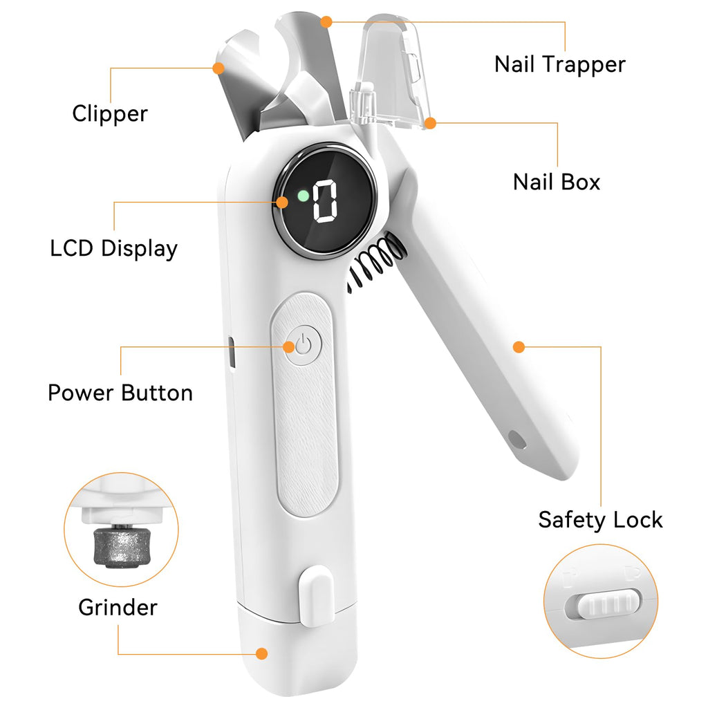 Dog Nails Clippers & Grinders 2in1 Trimmer with LCD Display and LED Lights Cat Claw Nail File with Protective Guard Rechargeable Electric Pet Toenail Silent Grooming Pro P501427