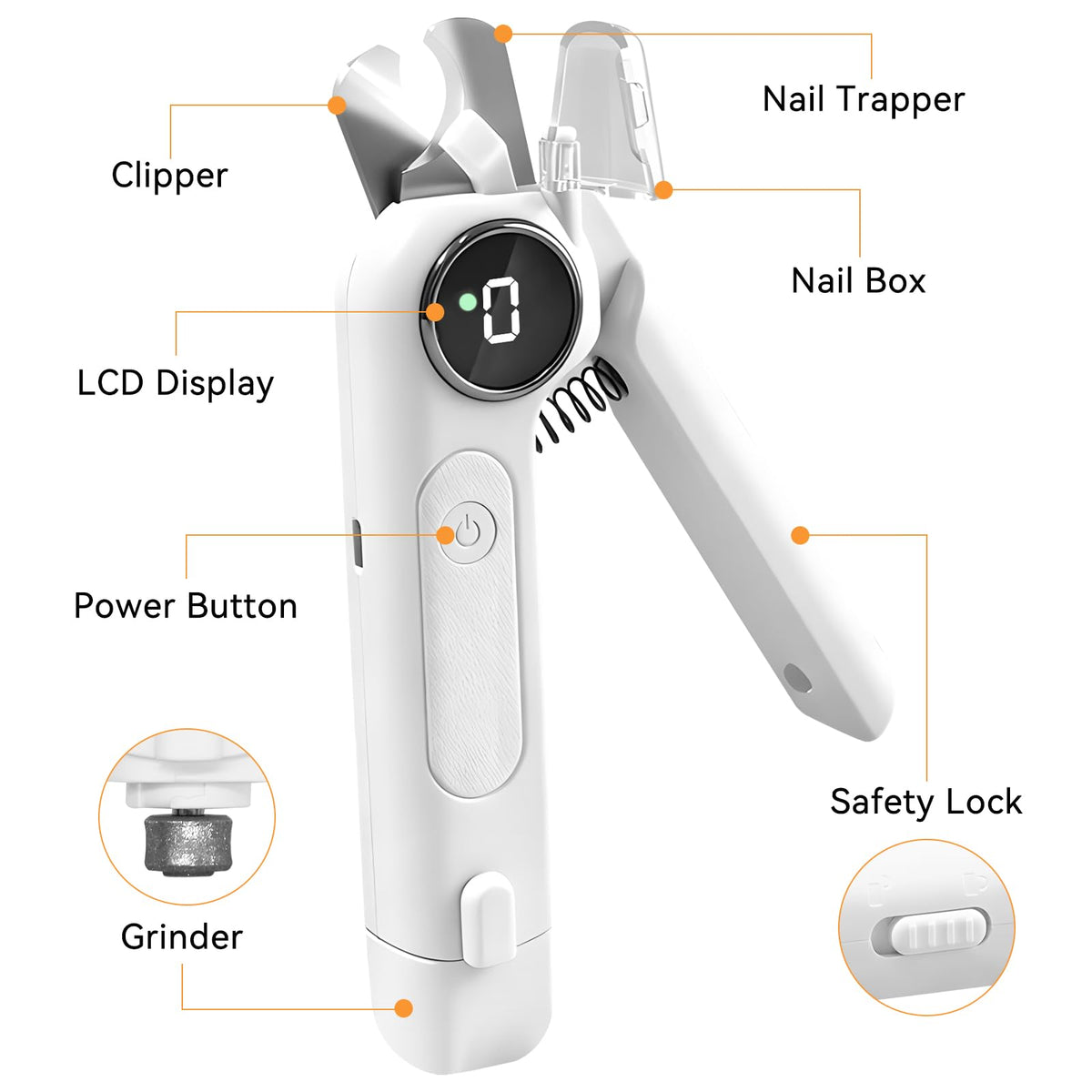 Dog Nails Clippers & Grinders 2in1 Trimmer with LCD Display and LED Lights Cat Claw Nail File with Protective Guard Rechargeable Electric Pet Toenail Silent Grooming Pro P501427