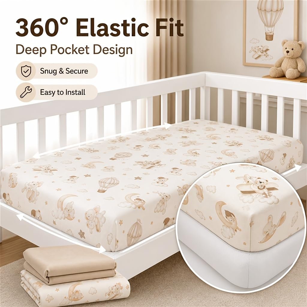 3-Pack Baby Crib Fitted Sheet Set 52 X 28 Inches O82051