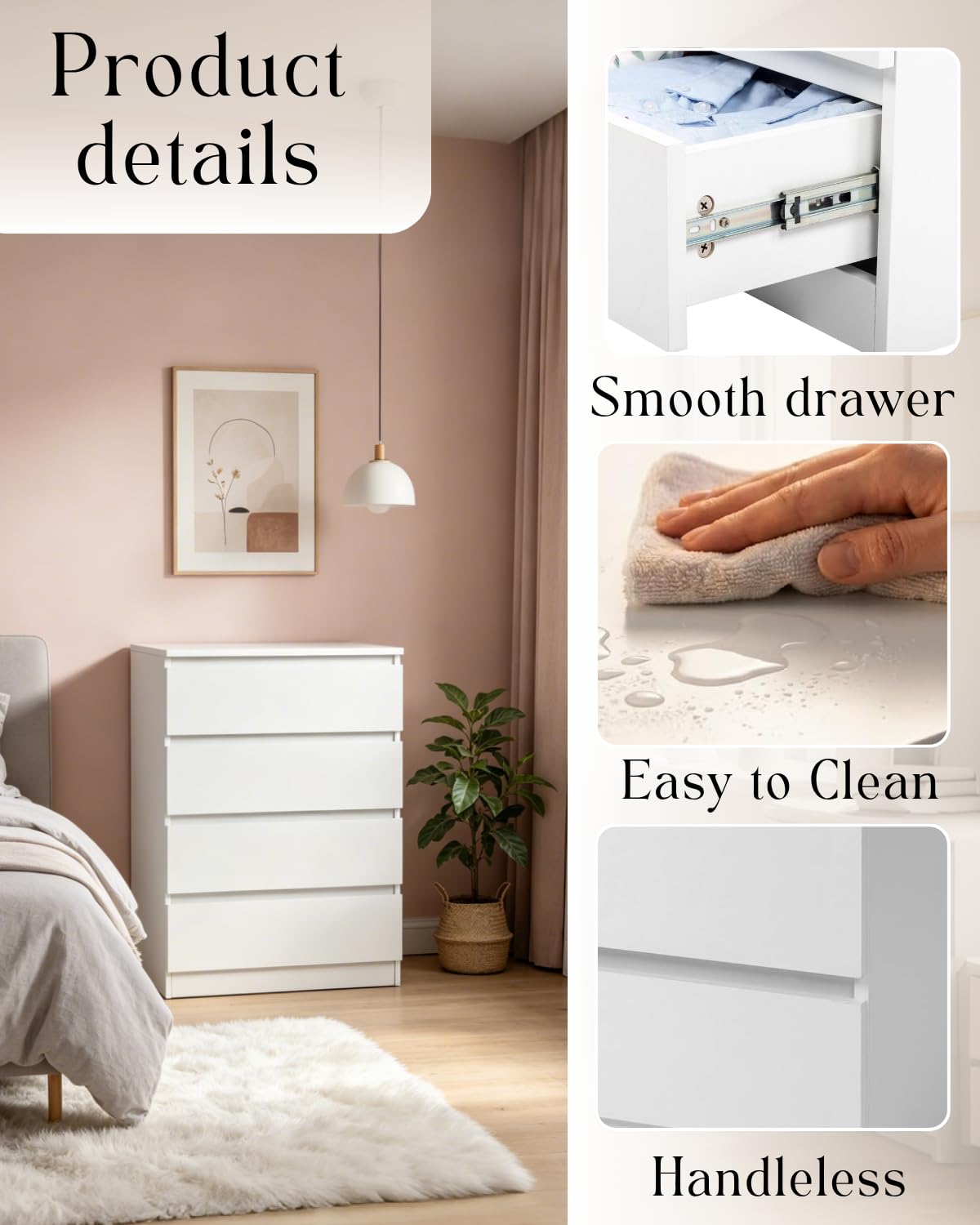 White 4 Drawer Dresser W785