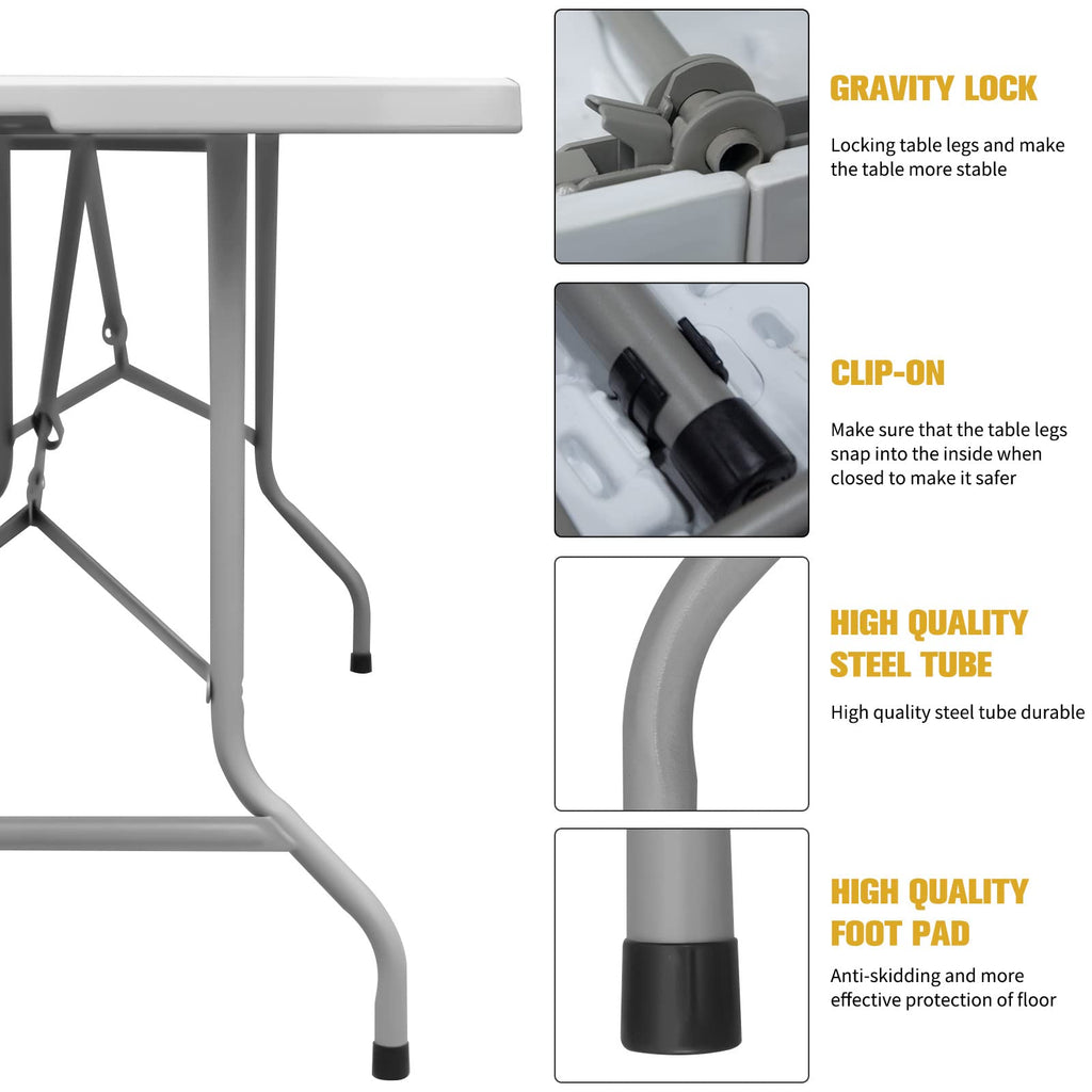 Folding Table 6ft Portable Heavy Duty Plastic White Q32759