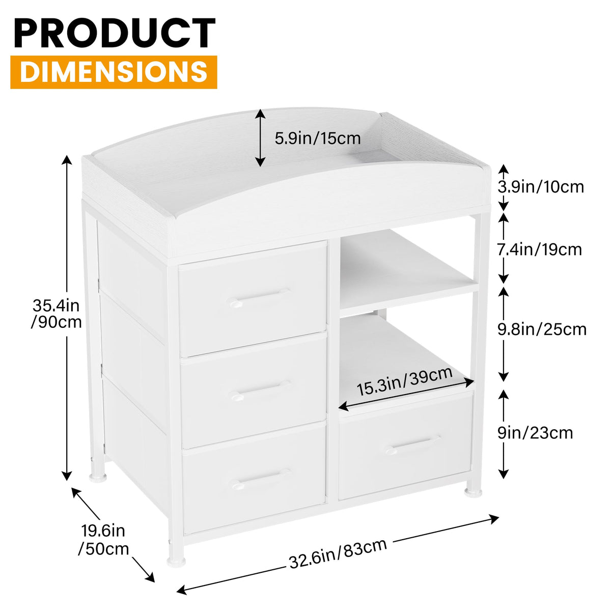 White Baby Changing Table with 4 Drawers and 2 Shelves N31745