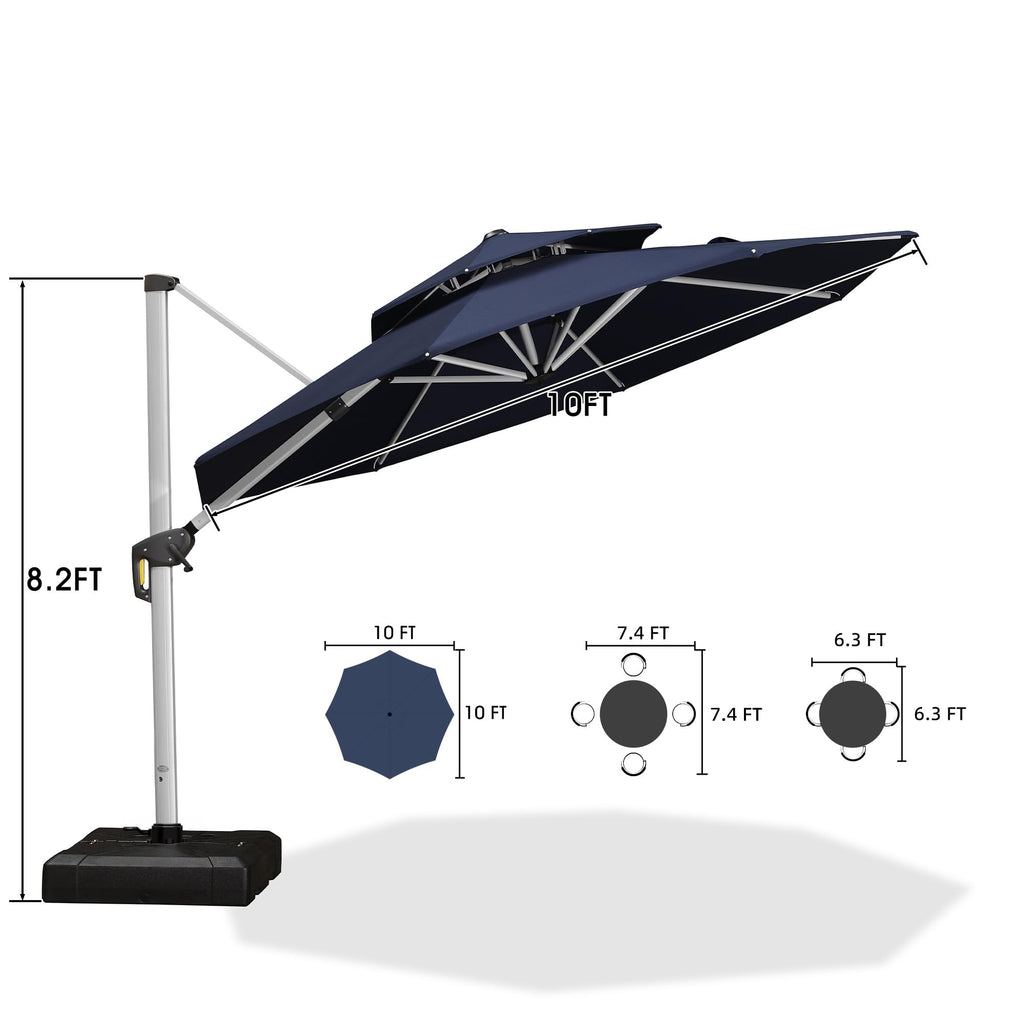 Navy Blue 10 FT Cantilever Patio Umbrella with Base C57792