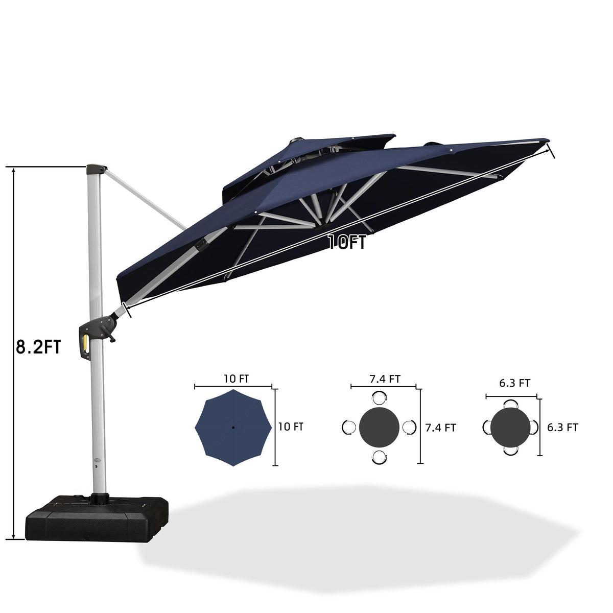 Navy Blue 10 FT Cantilever Patio Umbrella with Base C57792