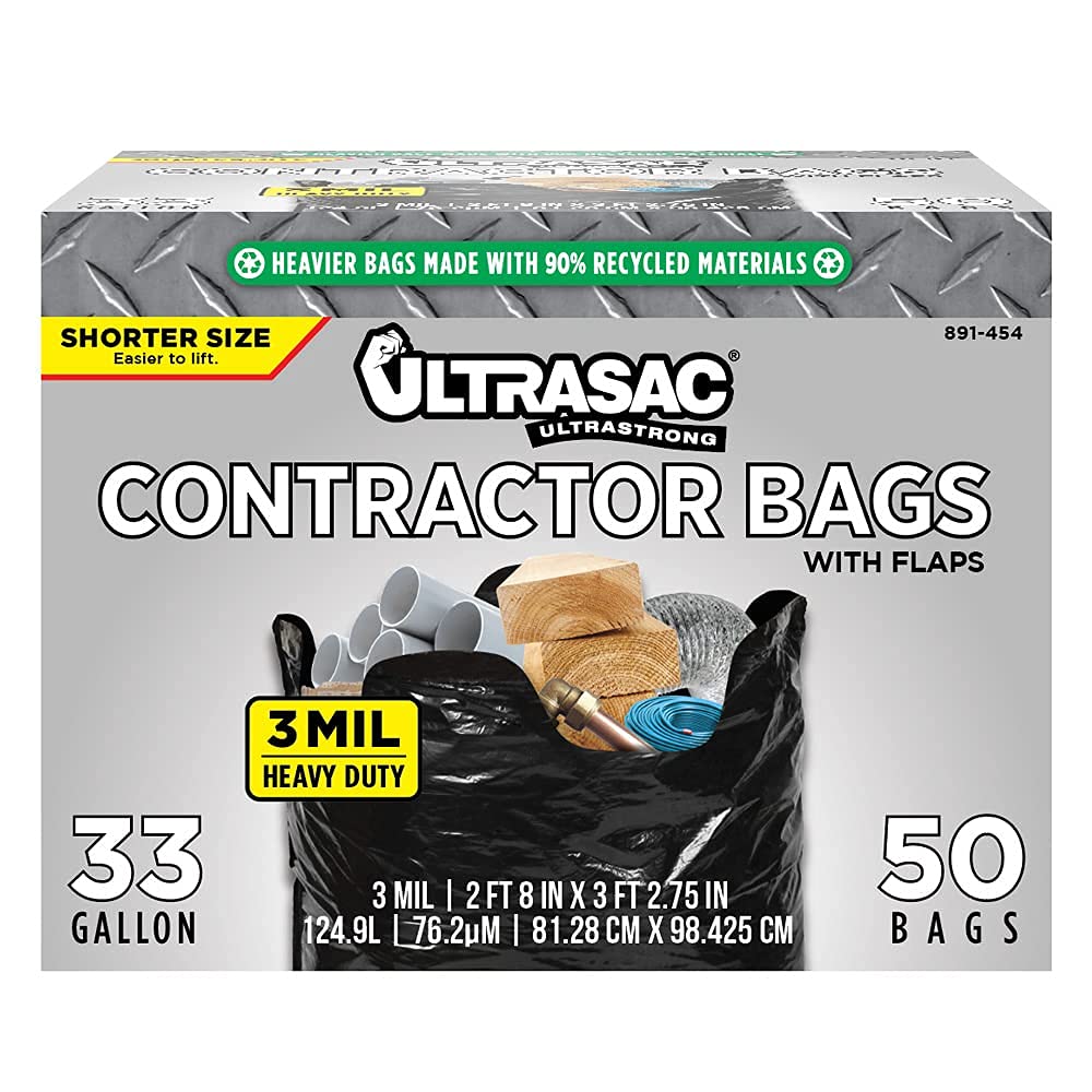 Black 33 Gallon Heavy Duty 3 MIL Contractor Trash Bags 50 Pack S16247