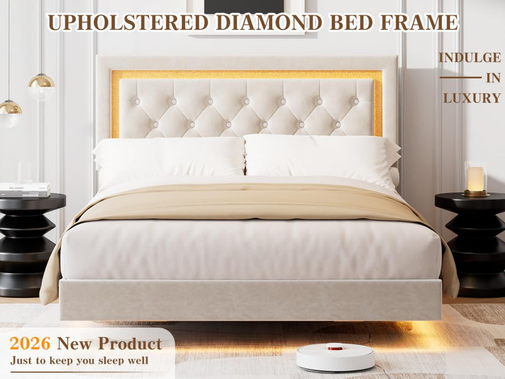 White Full Size Floating Bed Frame Z10318