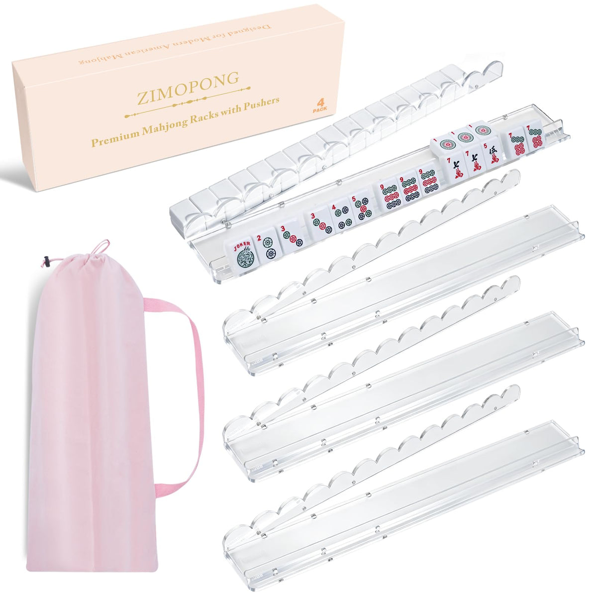 Clear Acrylic 17.5inch Mahjong Racks with Magnetic Pushers, 4 PCS B715334
