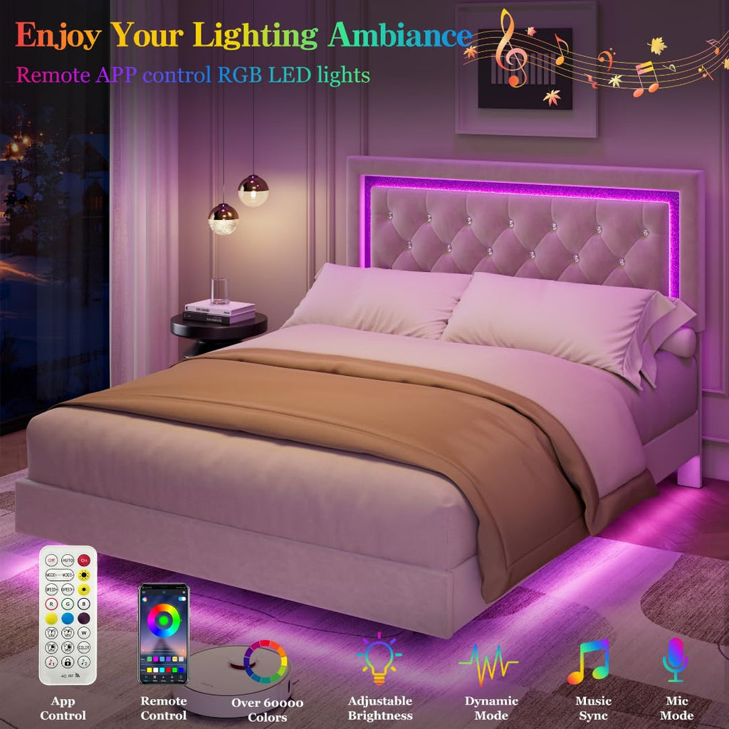 White Full Size Floating Bed Frame Z10318