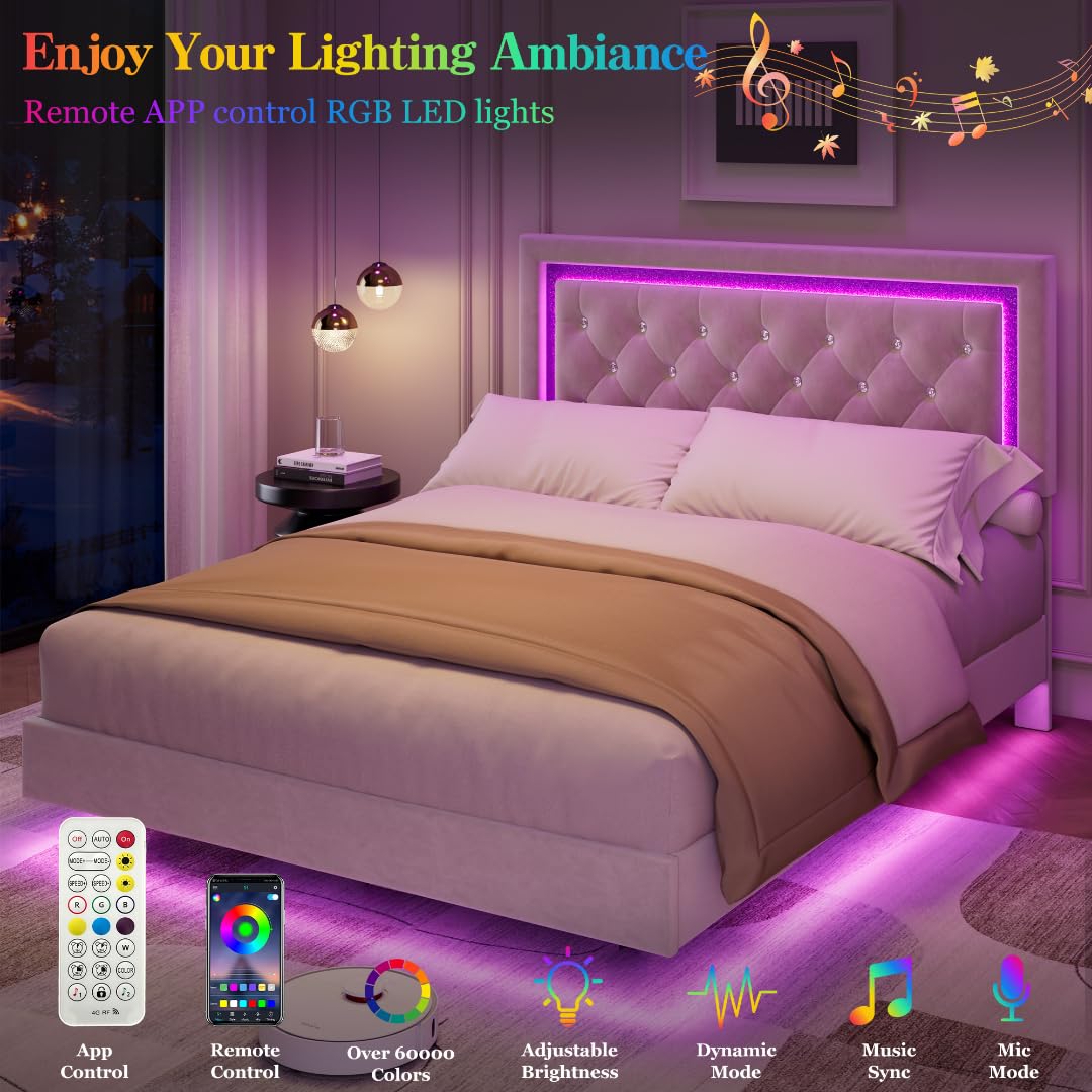 White Full Size Floating Bed Frame Z10318