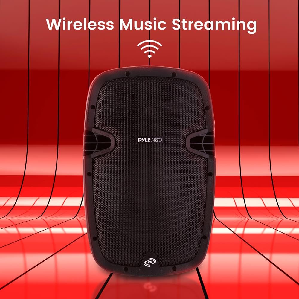 1000W Bluetooth PA System Speakers with 10 Inch Subwoofer and USB, Black O12239
