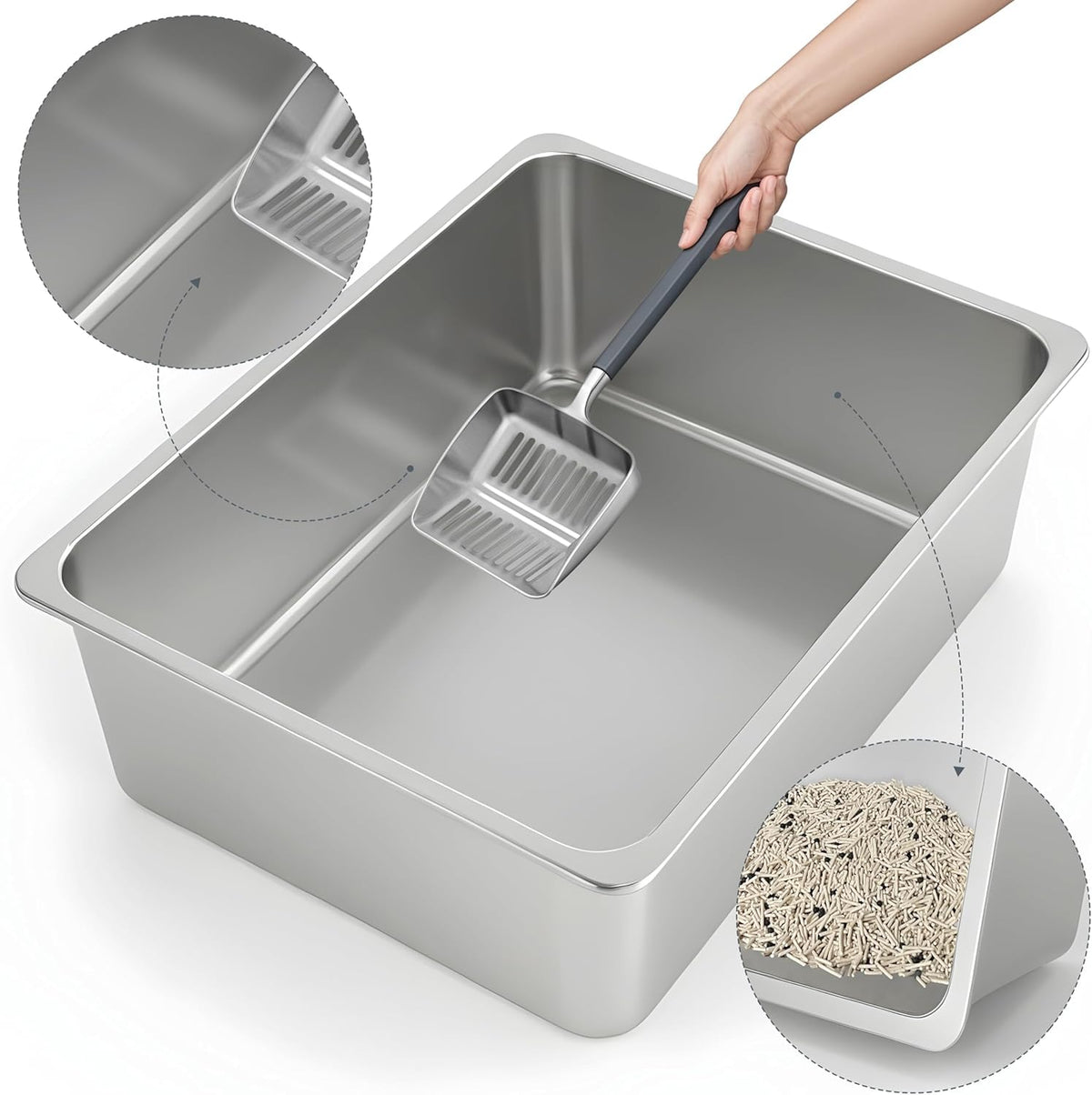 XL Stainless Steel High Sided Cat Litter Box I7028