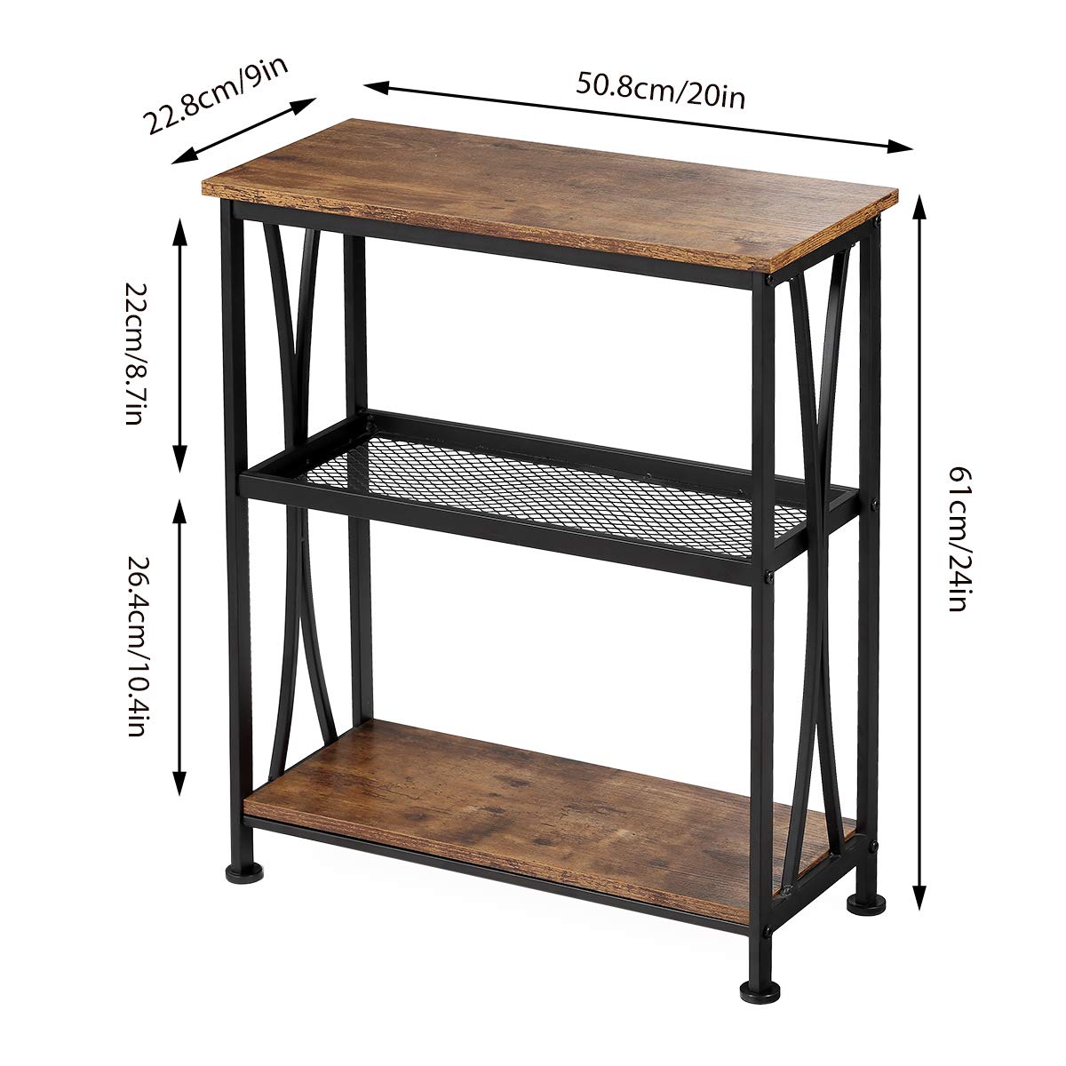 Narrow 3-Tier Side Table with Storage Shelves Z3110