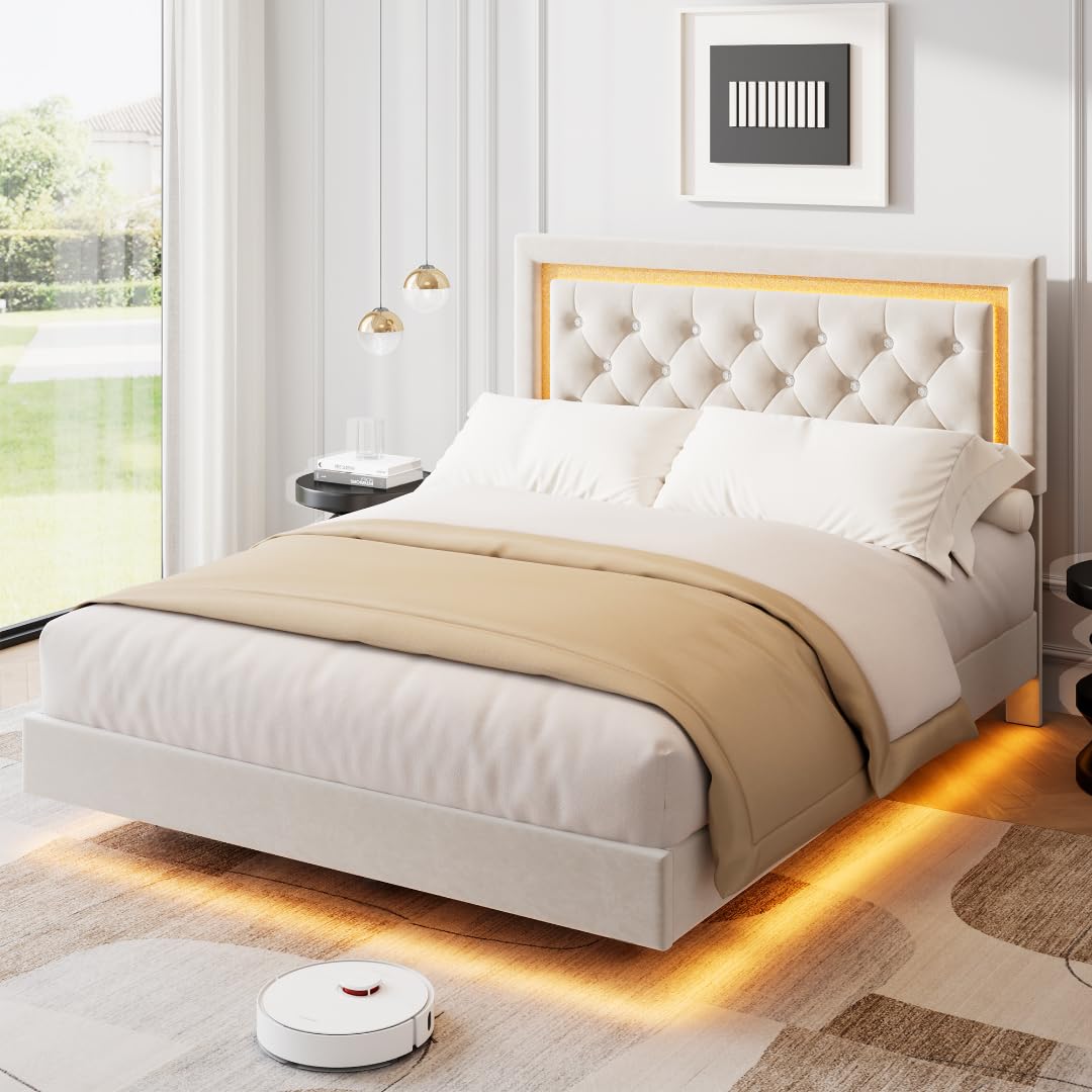 White Full Size Floating Bed Frame Z10318