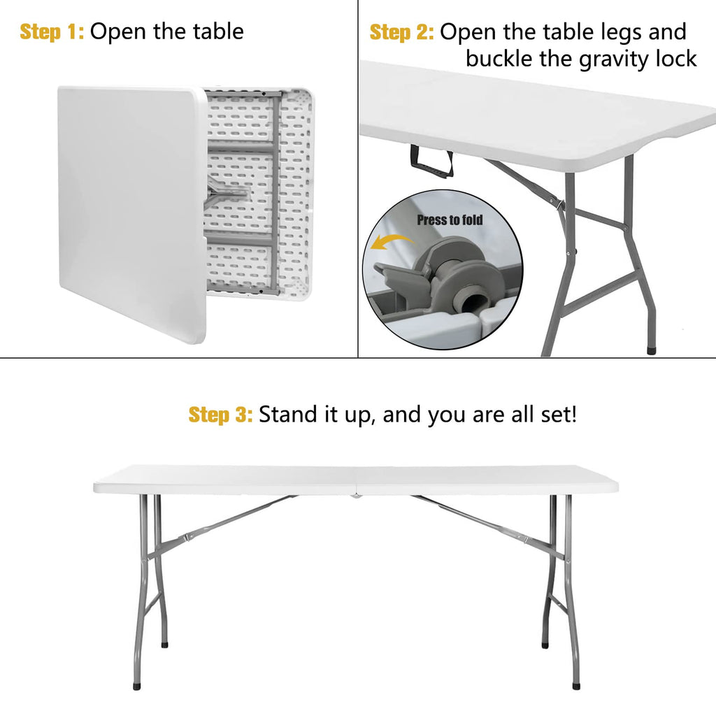 Folding Table 6ft Portable Heavy Duty Plastic White Q32759