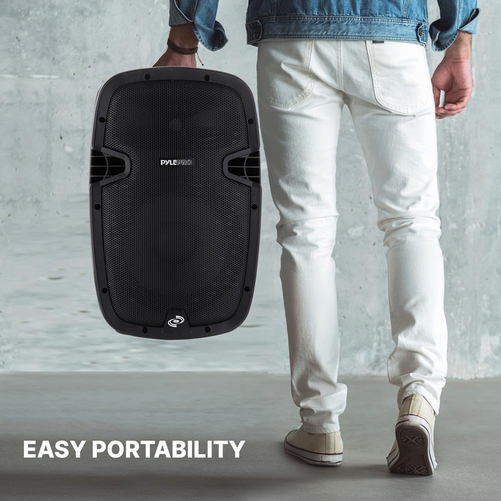 1000W Bluetooth PA System Speakers with 10 Inch Subwoofer and USB, Black O12239