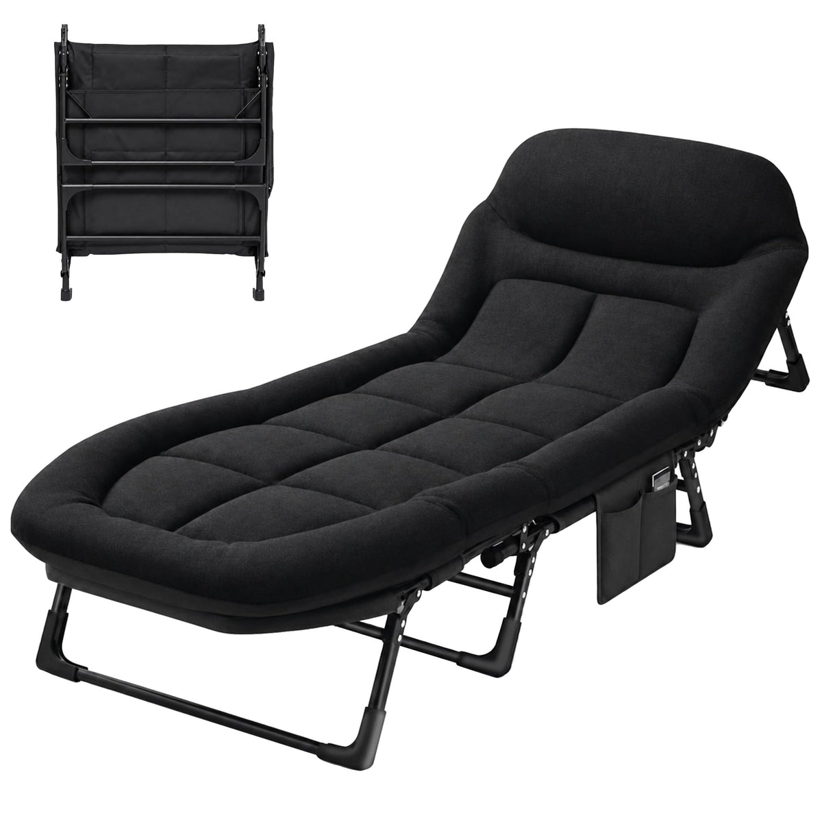 Black Camping Cot with Mattress R61277