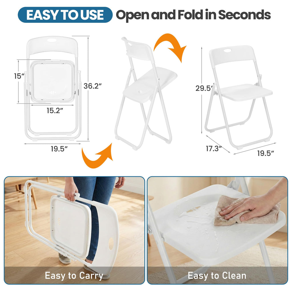 White Plastic Folding Chairs 10 Pack with Steel Frame A7416