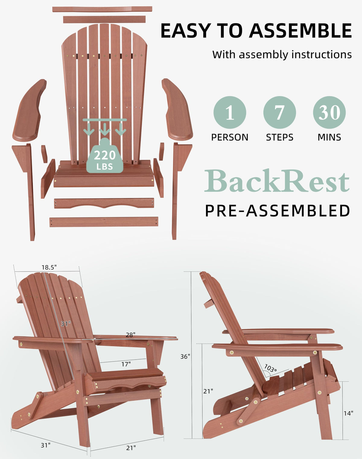 Wooden Folding Adirondack Chair Set of 2 Q184