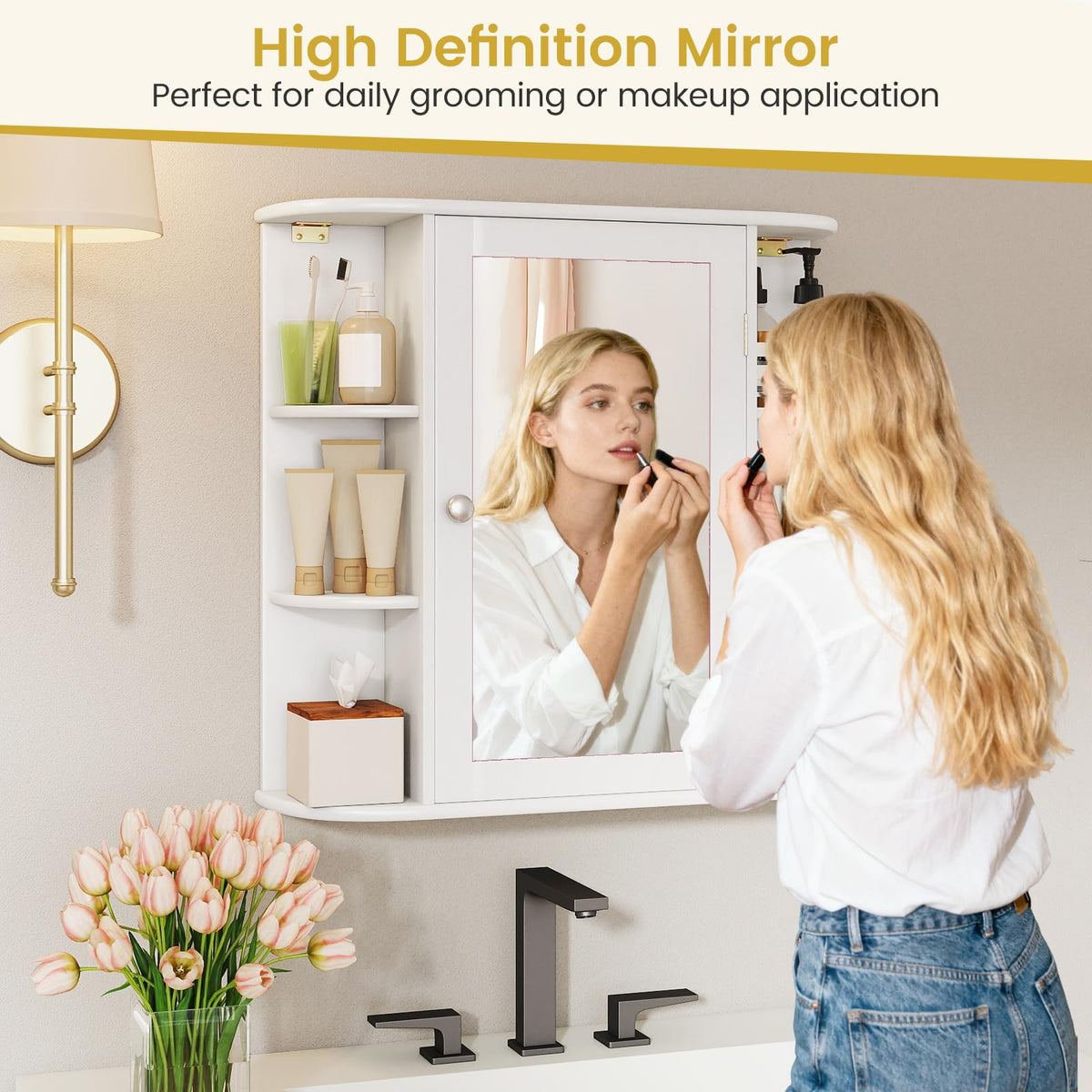 White Wall Mounted Medicine Cabinet with Mirror N3693