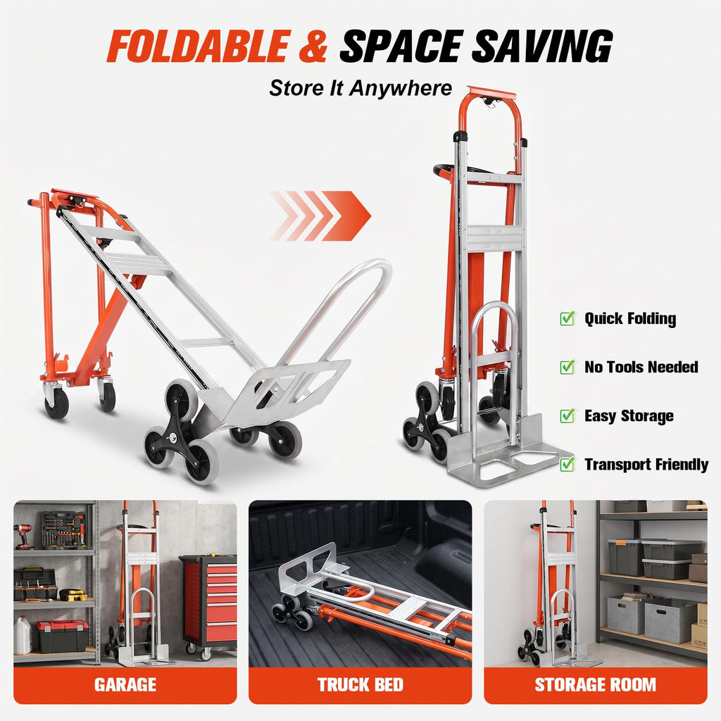 4-in-1 Convertible Stair Climbing Hand Truck, 1000LBS Heavy Duty Folding Aluminum Dolly Cart with Wheels & Handle Q80225
