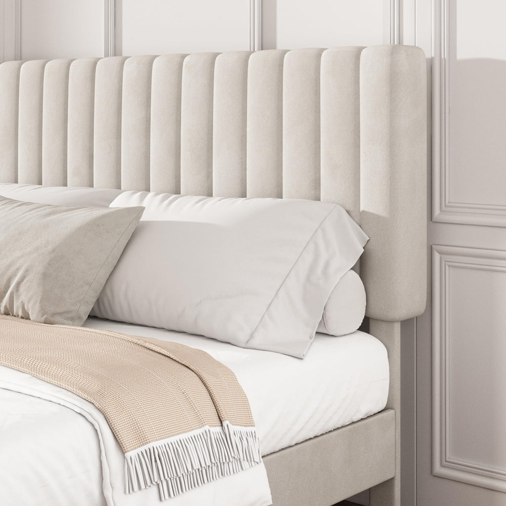 Beige Queen Velvet Bed Frame V5113