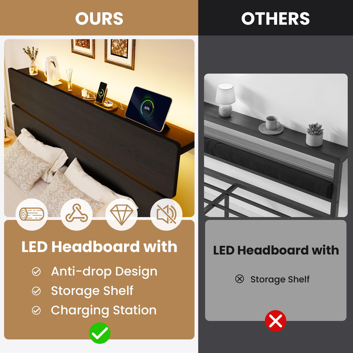 Full Size Bed Frame with Charging Station Y657345