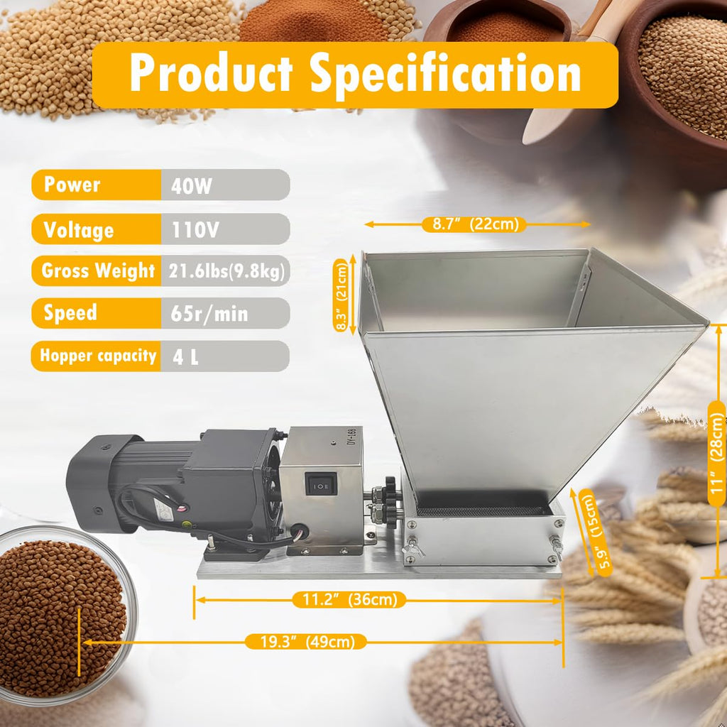 110V 60W 75RPM Stainless Steel Grain Mill with 4 Hopper and 2 Rollers F9875