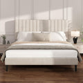 Beige Queen Velvet Bed Frame V5113