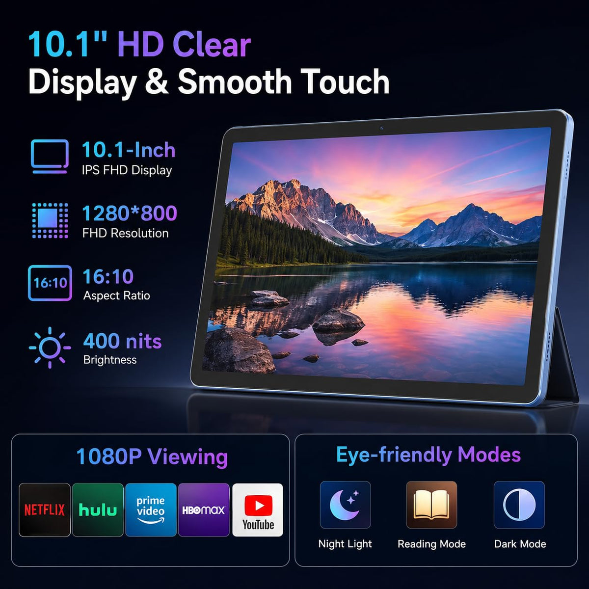 Black 10.1 inch Android 16 Tablet with Keyboard T2921