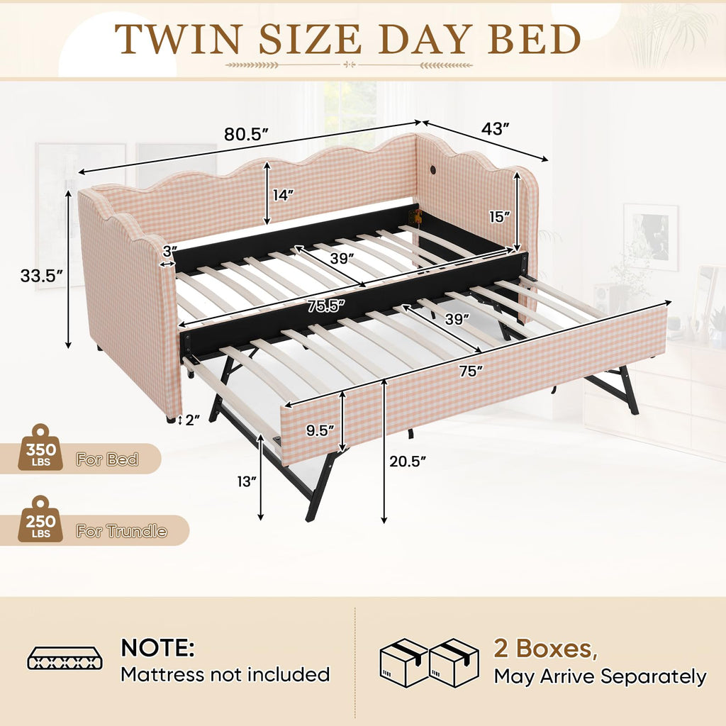 Twin Size Upholstered Daybed with Trundle V7313