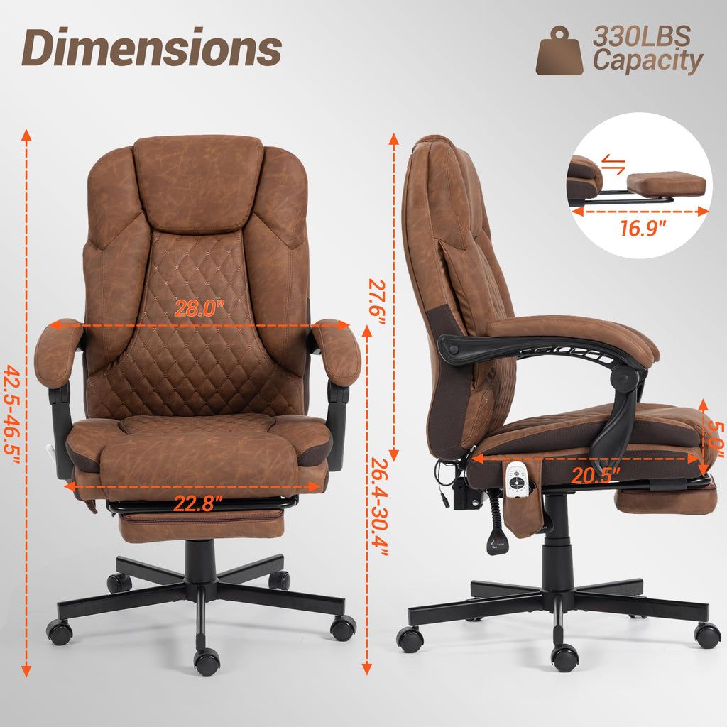 Brown Heated Massage Office Chair with Footrest V7197