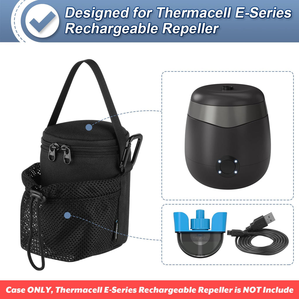 Portable Mosquito Repeller Storage Case with Metal Carabiner and Refill Pocket, Black X9712